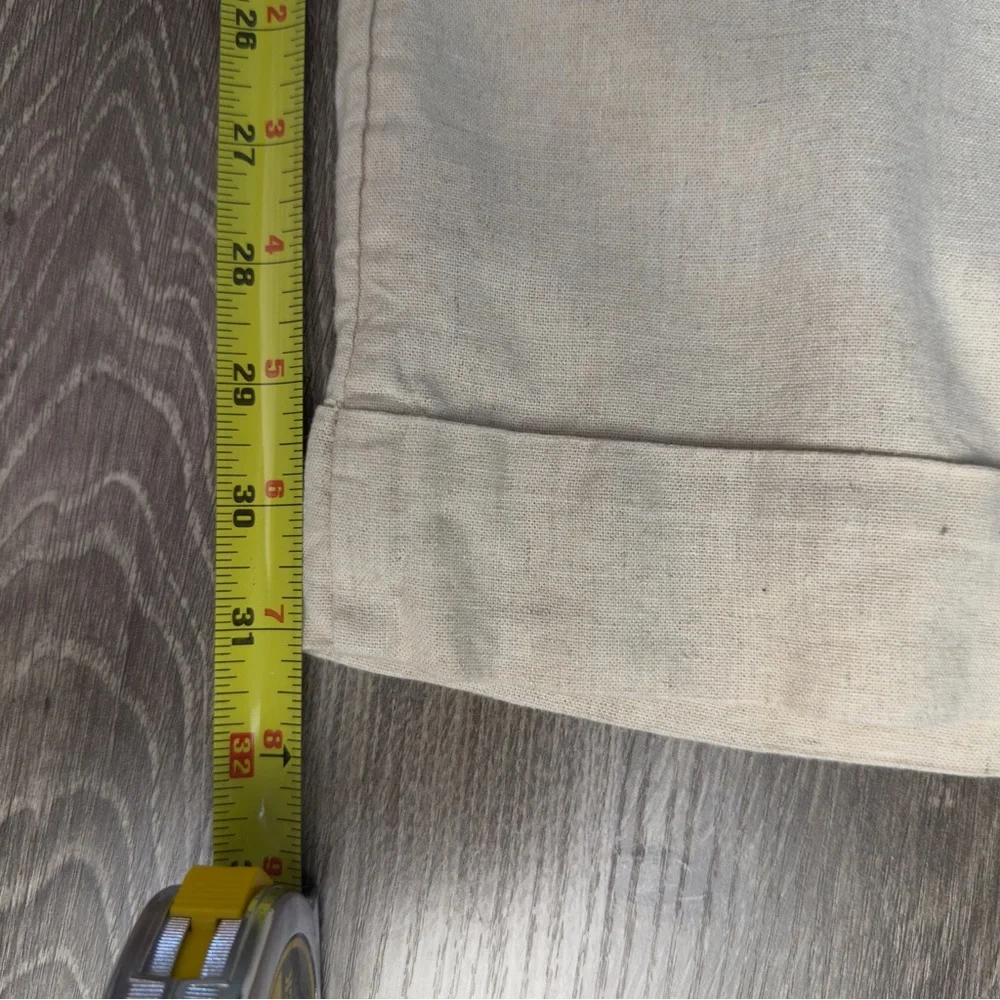 Hollister Low Rise Wide Leg Cuffed Linen Blend Pants Size Small-Long Ecru Cream